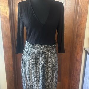 Express Black and White Wrap Dress with Pleated Style for Work